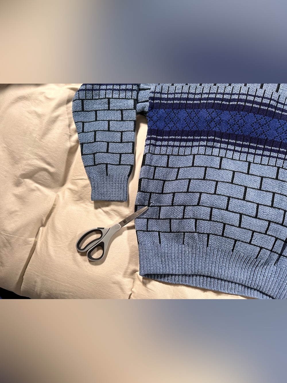 Vintage Rugby Polo Boxy Sweater Large Geometric 3D Knit 1990s Navy Retro Y2K - Picture 12 of 14